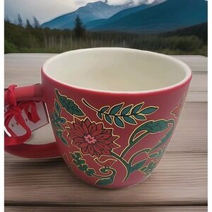 NWT Peppermint & Pine Red‎ Cardinal and Floral Gold Soft Touch Coffee Mug
